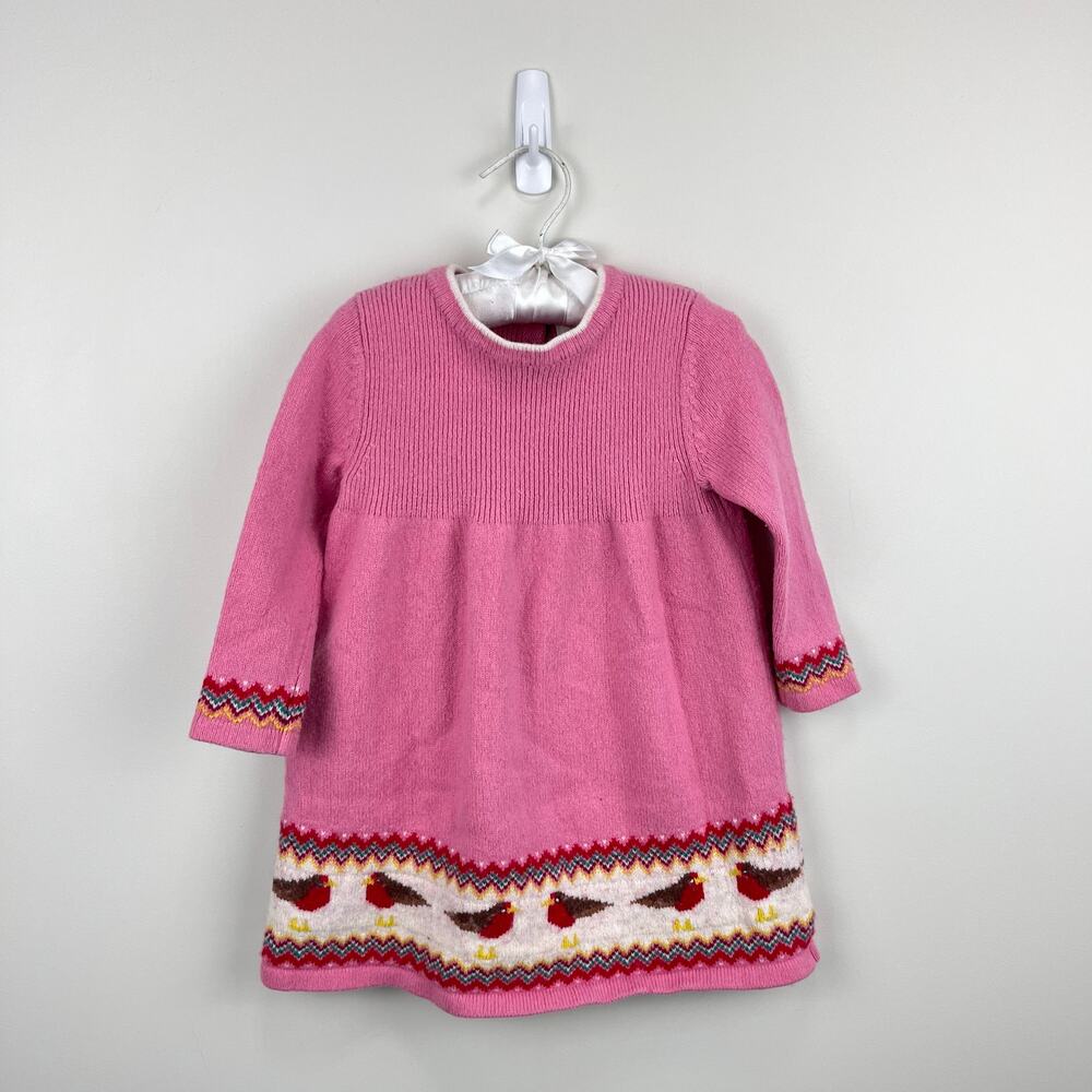 Mini Boden Fair Isle Knitted Dress Pink Robins 2-3